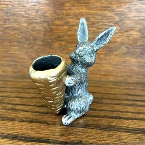 Charming pewter bunny rabbit taper candle holder